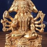 Brass Panchmukhi Hanuman Golden Statue | 8" x 6.5" x 2.6" (20.3 x 16.5 x 6.6 cm) | 2.12 kg Five-Faced Sacred Art | Meditation Murti